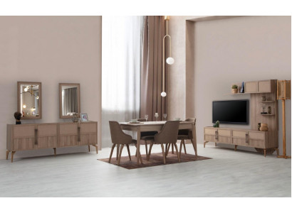 Modern Iesszëmmer Set aus Iessdësch+4x Stull+TV Lowboard+Anrichte 7tlg.