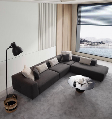 Stilvoll Ecksofa L-Form Stil Exklusiv Braun Faarf Novelitéit am Wunnzëmmer