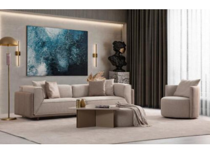 Beige Wunnzëmmer Set Hell Sofagarnitur 3+1 Sëtzer Neit 2tlg. neu