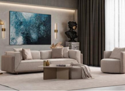 Beige Wunnzëmmer Set Hell Sofagarnitur 3+1 Sëtzer Neit 2tlg. neu
