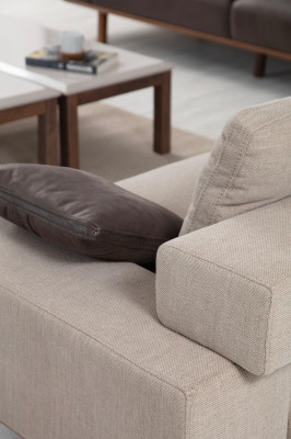 Brong-Beige Wunnzëmmer Sëtzgrupp Designer 3-Sëtzer Fauteuil Dësch.