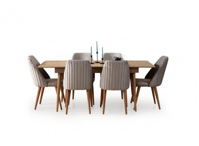 Luxus Iessdësch Iessgrupp Iesszëmmer Garnitur 6x Still Holz Set 7tlg