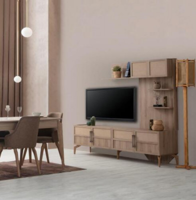 Modern Iesszëmmer Set Besteet aus Iessdësch 4x Still TV Lowboard 6tlg.