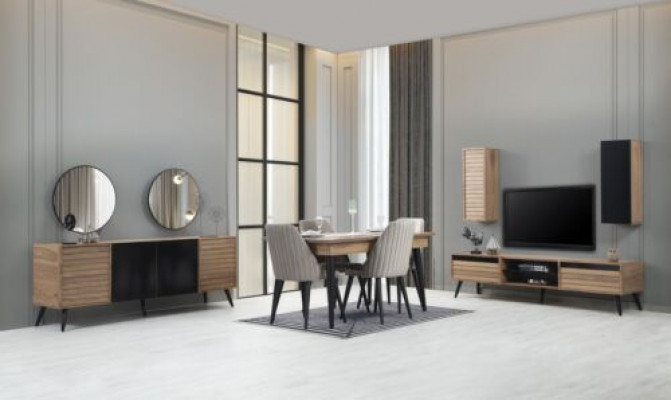 Perfekte Iesszëmmer Set aus Iessdësch+4x Still+Anrichte+TV Lowboard 7tlg