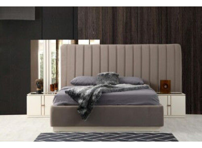 Design-Schlofzëmmer-Saz Elegant Luxus-Bett an 2x Nuetsdëscher Modern
