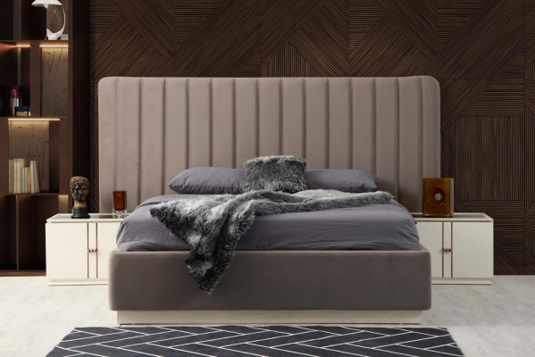 Design-Schlofzëmmer-Saz Elegant Luxus-Bett an 2x Nuetsdëscher Modern