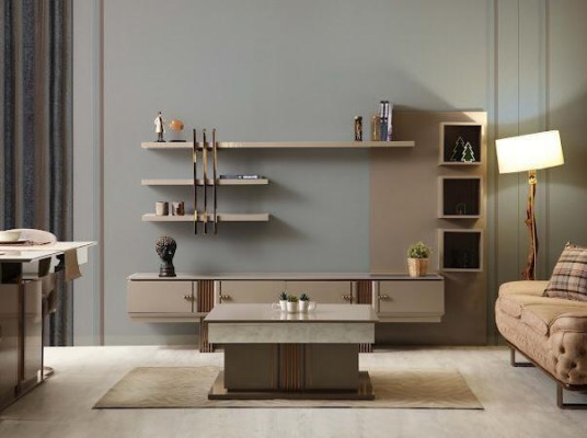 Modern Iesszëmmer Set Besteet aus Iessdësch+4x Still+Sideboard 6 Stécker.