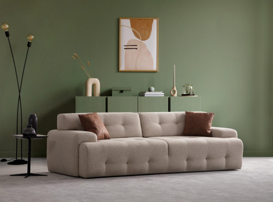 3-Persounen Canapé Modern Holz Wunnzëmmer Miwwel Beige Faarf Luxus Helleg