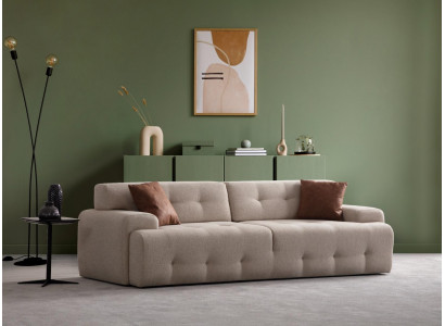 3-Persounen Canapé Modern Holz Wunnzëmmer Miwwel Beige Faarf Luxus Helleg