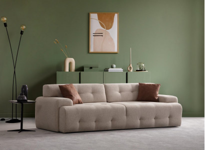 3-Persounen Canapé Modern Holz Wunnzëmmer Miwwel Beige Faarf Luxus Helleg
