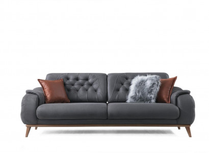 3-Sëtzer Sofa Modern Holz Wunnzëmmer Miwwelen Gro Faarf Luxus Chesterfield