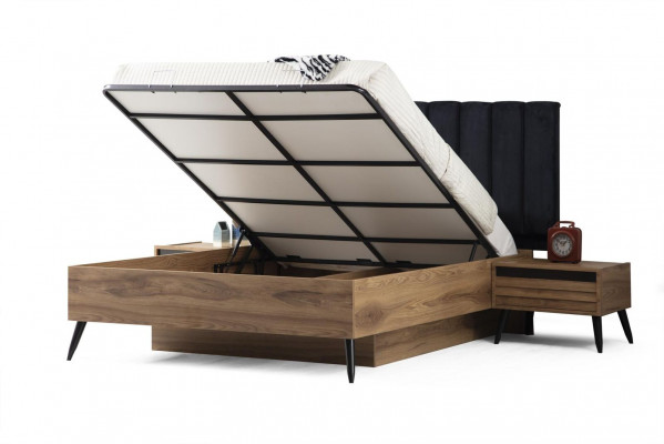 Modern Schlofzëmmer-Set besteet aus stilvollem Bett an 2x Nuetsdëscher 3tlg.