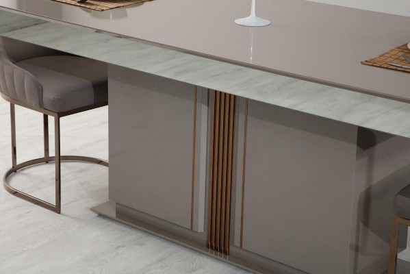 Stilvoll Iesszëmmer Set Besteet aus Iessdësch+4x Stull Beige Faarf 5tlg.