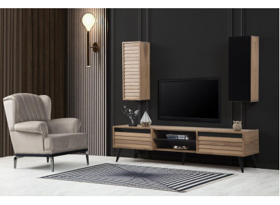 Exklusivt Wunnzëmmer Set TV-Lowboard an Sessel Luxus Design nei 2stéckeg