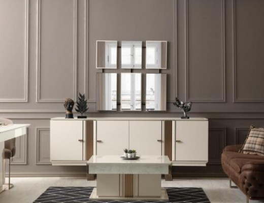 Anrichte Sideboard Luxus Designer Holz Regal Schaf Schaf Möbel Beige Kommode