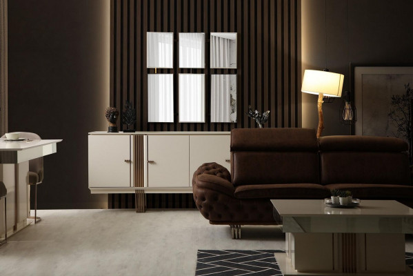 Anrichte Sideboard Luxus Designer Holz Regal Schaf Schaf Möbel Beige Kommode