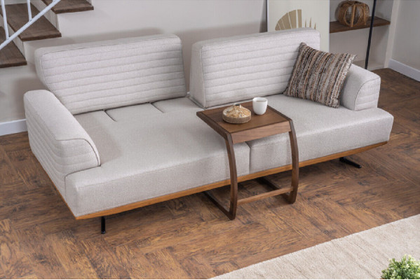 Luxuriéise Grom-Braun Wunnzëmmer Set mat zwee Drësëtzer-Sofaen an zwee Fautellen
