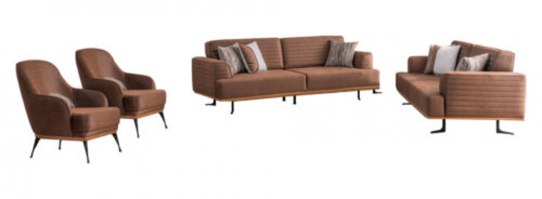 Héichwäerteg brong 4 Stéck Gepolstert Miwwel Set Dräisëtz-Sofa an Sesselen