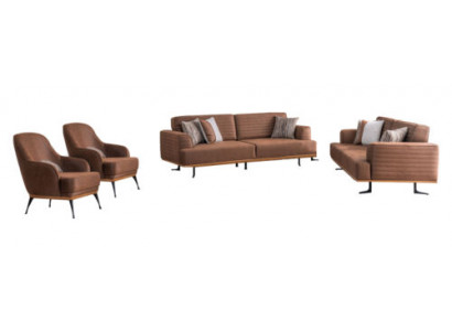 Héichwäerteg brong 4 Stéck Gepolstert Miwwel Set Dräisëtz-Sofa an Sesselen