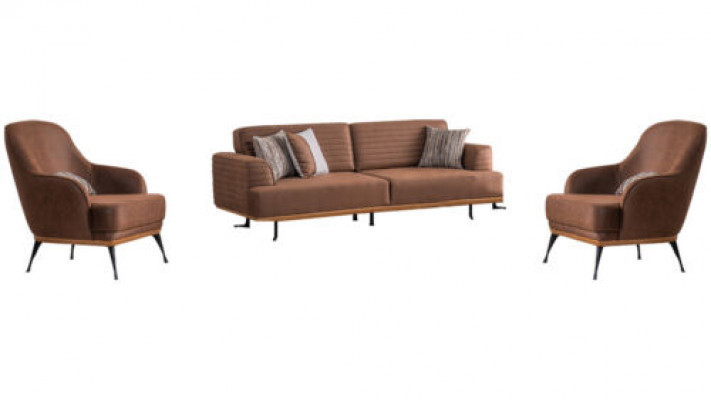 Modern dräisëtzeger Sofa an Sessel Braun Polsterméivel Set fir Wunnzëmmer