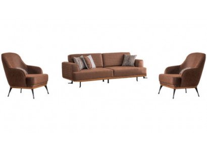 Modern dräisëtzeger Sofa an Sessel Braun Polsterméivel Set fir Wunnzëmmer