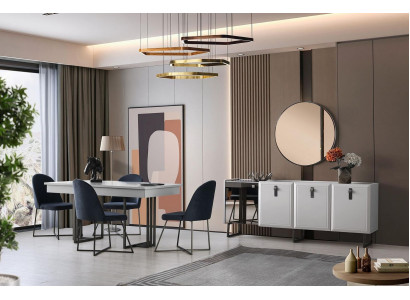 Luxuriéis Iessgrupp Designer Iessdësch 4x gepolstert Still Sideboard 7-Deeler