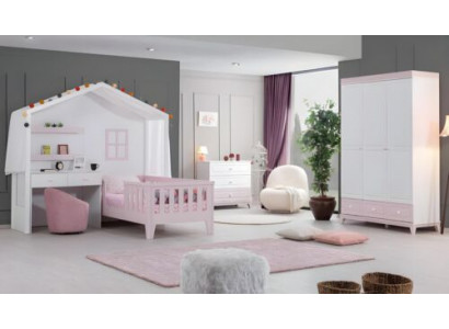 Kannerzëmmer Garnitur Modern Kandebett mat Schreifdësch Kommode Kleederschaf