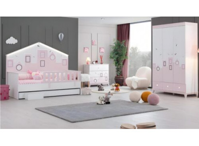 Kannerbett Rosa Kleederschaf Jugendzëmmer Kannerzëmmer Miwwelen 2-Stéck Set Holz