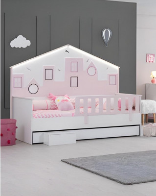 Kannerbett Rosa Kleederschaf Jugendzëmmer Kannerzëmmer Miwwelen 2-Stéck Set Holz