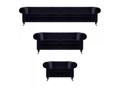 Komplett Wunnzëmmer Blo Véiersëtzer mat Zweesëtzer Sofaen Nei Sesseln Chesterfield