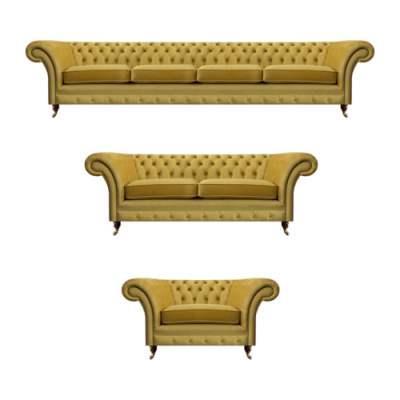 Luxus Giel Chesterfield Sofas Wunnzëmmer Set 3 Stéck Sëtz Modern Gepolstert Miwwelen