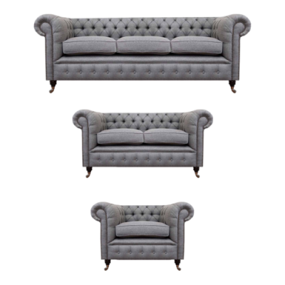 Chesterfield Sofa Set Stoff Textil Polster Couch Sofa Garnitur 3 Stéck Nei