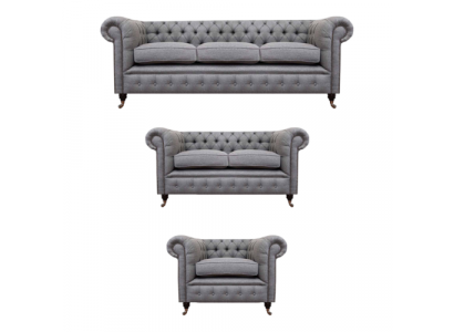 Chesterfield Sofa Set Stoff Textil Polster Couch Sofa Garnitur 3 Stéck Nei