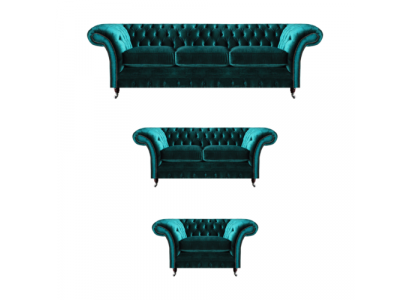 Gréng Sofa Set 3tlg Wunnzëmmer Chesterfield Polstermöbel Luxus Design Nei