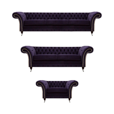Polstermöbel Wunnzëmmer Set 3tlg Chesterfield Textilsofaen Fotellariichtung