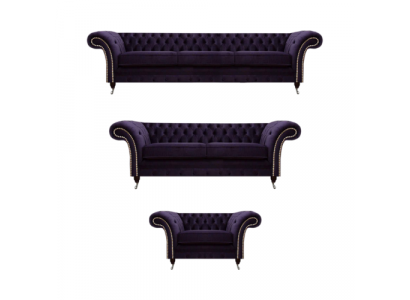 Polstermöbel Wunnzëmmer Set 3tlg Chesterfield Textilsofaen Fotellariichtung