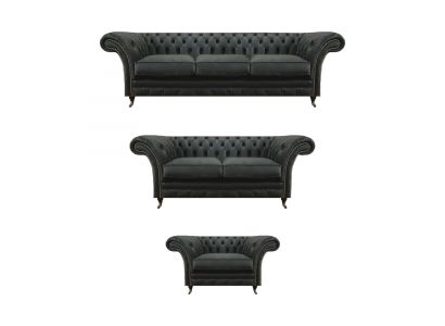 Chesterfield Schwaarz Polstermöbel Wunnzëmmer 3tlg Modern Ariichtung