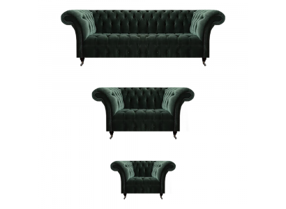 Sofagarnitur 3 Deeler Gepolstert Miwwel Dräimannsofa mat Zweemannsofa Chesterfield