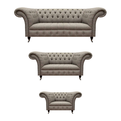 Grau Zwee-Sëtzer Sofa Set 3tlg Dräi-Sëtzer Sofa Designer Fauteuil Chesterfield
