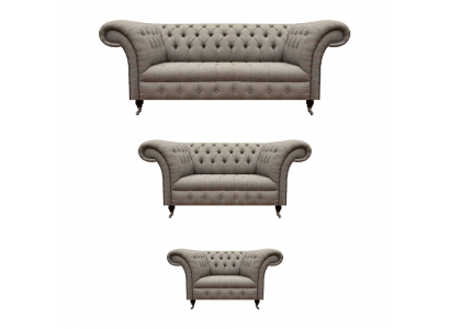 Grau Zwee-Sëtzer Sofa Set 3tlg Dräi-Sëtzer Sofa Designer Fauteuil Chesterfield