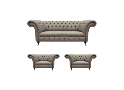 Chesterfield Sofagarnitur Luxus Dreisëtzer Sofa Textil 2x Sesselen Nei Wunnzëmmer