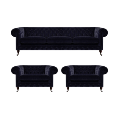 Luxus Canapé-Set Wunnzëmmer 3-Teile Set Ariichtung Gestofféiert Miwwelen Chesterfield