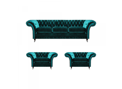 Design Chesterfield Canapé Set Dräisëtzer Canapé Sofa Set 2x Still Polster.