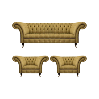 Gelb Wohnzimmer Set Komplett 2x Sessel Chesterfield Dreisitzer Sofa Couch