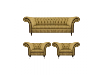 Gelb Wohnzimmer Set Komplett 2x Sessel Chesterfield Dreisitzer Sofa Couch