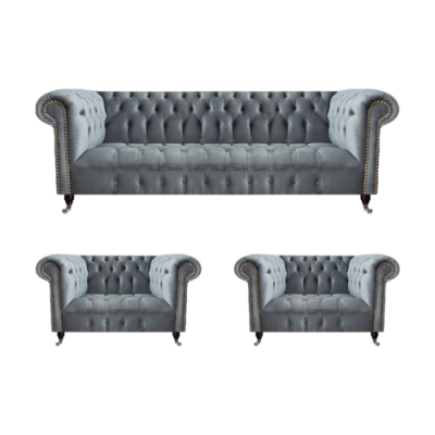 Komplett Set Sofagarnitur Chesterfield 2x Fotell Luxus Dräisëtzer Sofa Nei