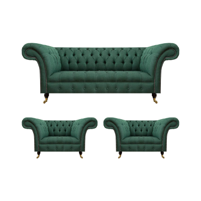 Komplett Set 3-Stéck Wunnzëmmer 2x Sessel mam Dräisëtzer Sofa Couch Chesterfield