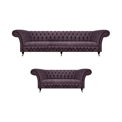 Wunnzëmmer Luxus Lila Canapé Dräisëtzeger Design Fauteuil Canapé Set Chesterfield