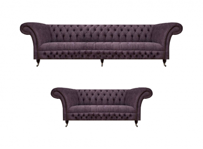Wunnzëmmer Luxus Lila Canapé Dräisëtzeger Design Fauteuil Canapé Set Chesterfield