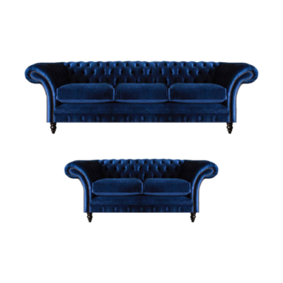 Wunnzëmmer 2tlg Dräisëtzer Sofa Blo Zwäisëtzer Sofas Ariichtung Chesterfield